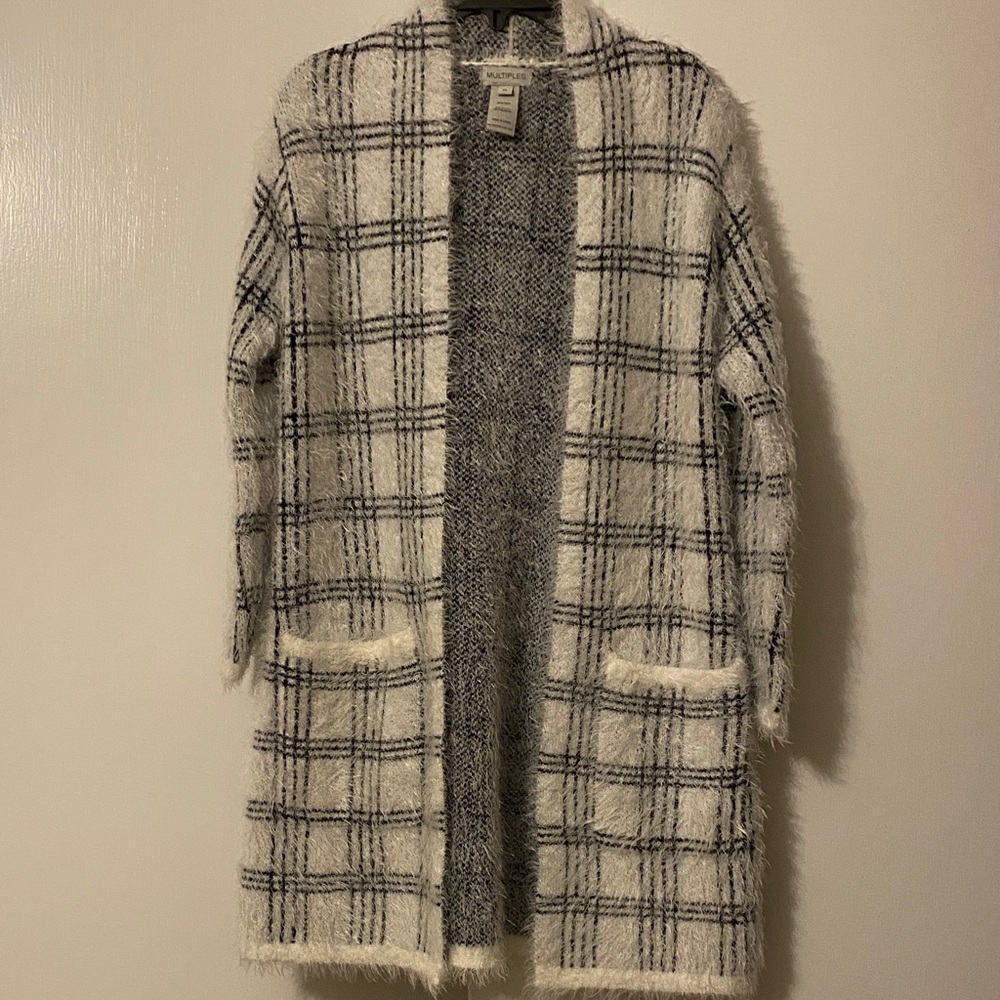 Multiples Black and White Plaid Cardigan